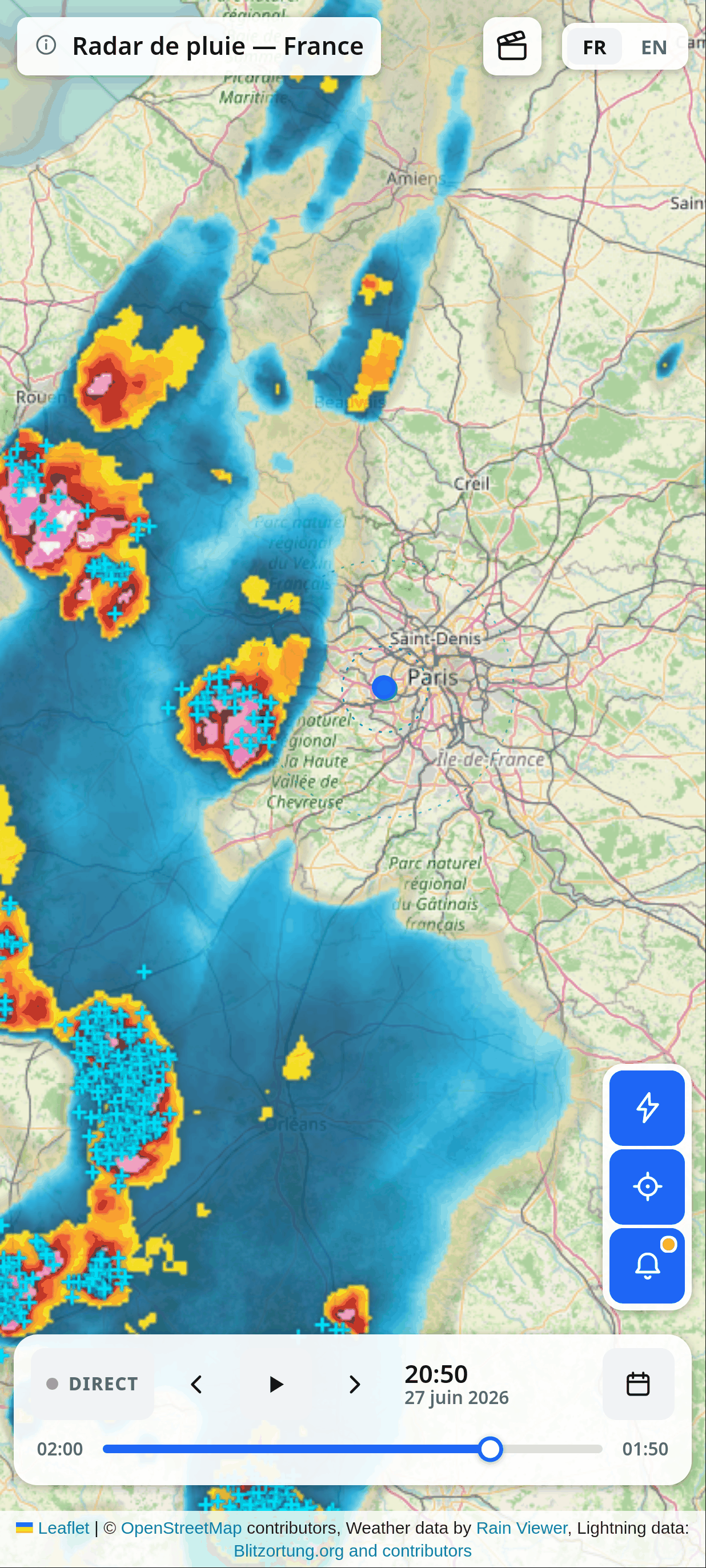 RainRadar sur smartphone
